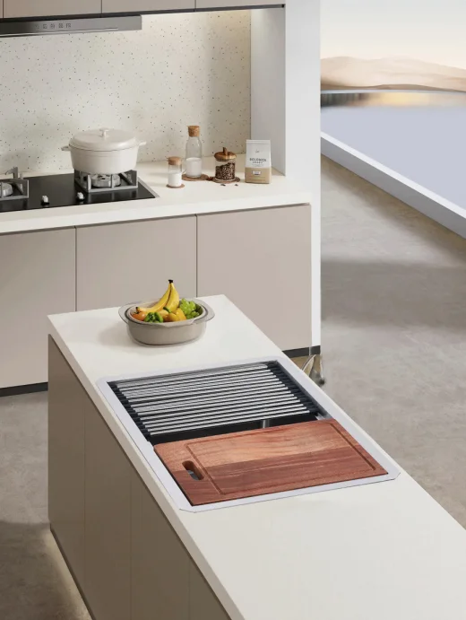 

Handmade modern intelligent 304 stainless steel kitchen sink, large high-tech single bowl multifunctional