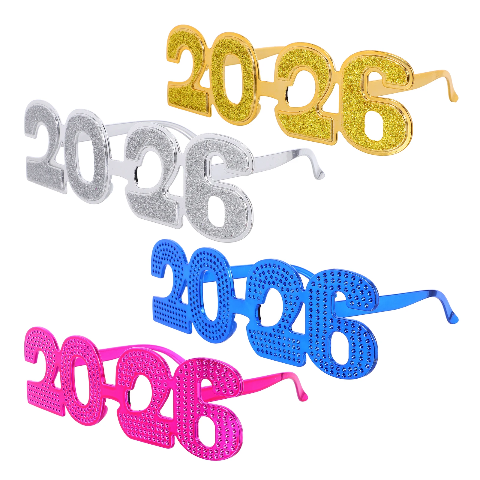 

4 Pcs Glasses 2026 New Years Eve Supplies Glitter Number Eyewear Props Graduation Party Favors Eyeglasses