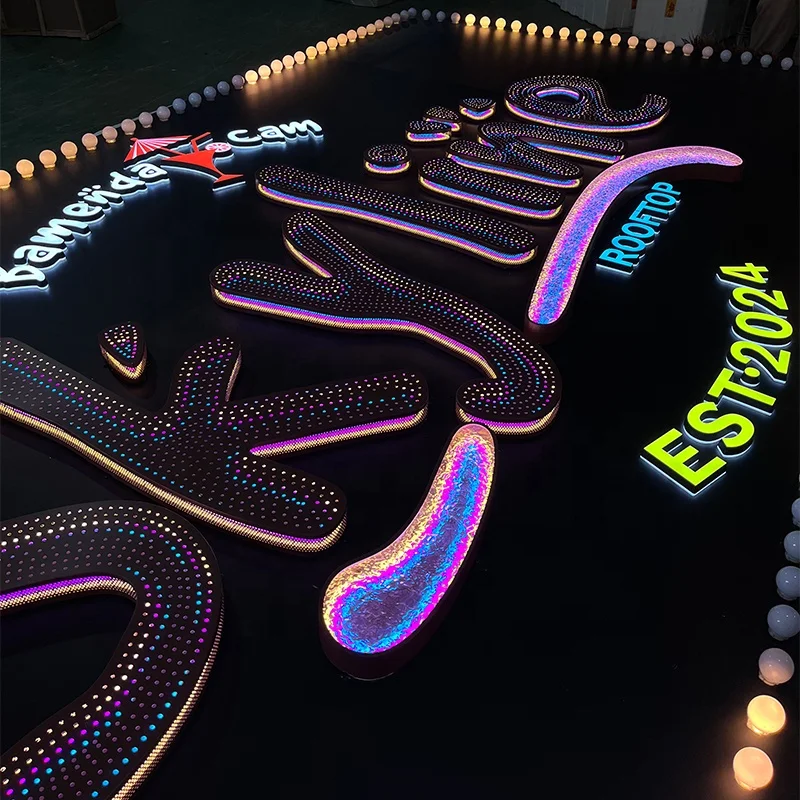 

Custom 3D High Power Led Luminous Vibrant Colors Signage Billboard Outdoor LED Sign Metal Letter Sign for Amusement Park