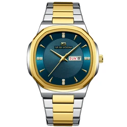 New Arrivals Luxury Diamond Mens Watch Top Brand Stainless Steel Date Week Dual Display Watches for Men Silver Gold Waterproof