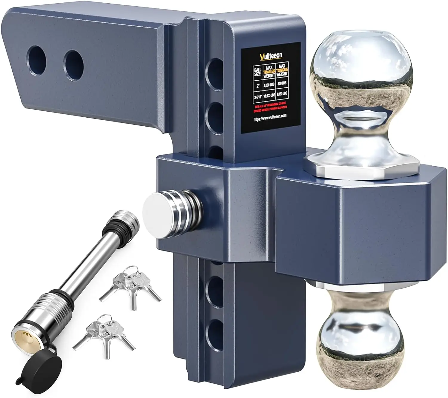 Adjustable Trailer Hitch, Drop Hitch for 2.5 Inch Receiver, 6 inch Aluminum Truck Hitch with Dual Balls and Anti-Theft Locks