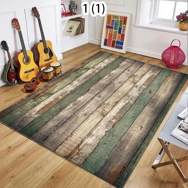 Vintage Wood Grain Area Rug Distressed Rustic Floor Mat Non Slip Washable Retro Carpet for Living Room Bedroom Minimalist