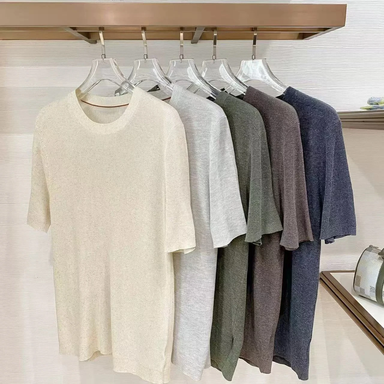 Italy BC old money style men's breathable casual round neck short-sleeved T-shirt knitted sweater
