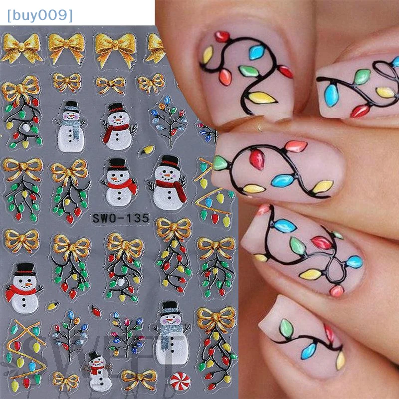 【buy009】1 pçs 5d homem de gengibre floco de neve adesivos de unhas natal pinheiro bolo auto-adesivo decalque de unhas inverno diy suprimentos