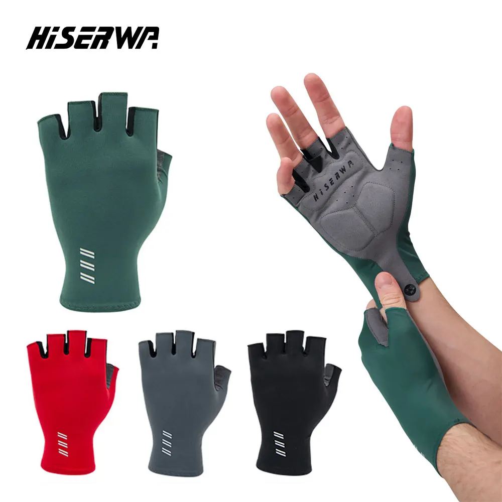 HISERWA Cycling Gloves Men Women Anti-Slip Anti-Sweat Outdoor Sports Half Finger Gloves Pro Top Breathable Bike Bicycle Gloves