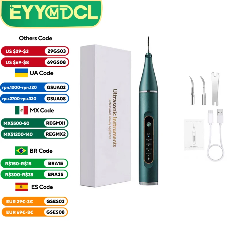 Irrigador bucal portátil inalámbrico, limpiador de dientes ultrasónico, recargable, resistente al agua, elimina eficazmente las manchas de humo,