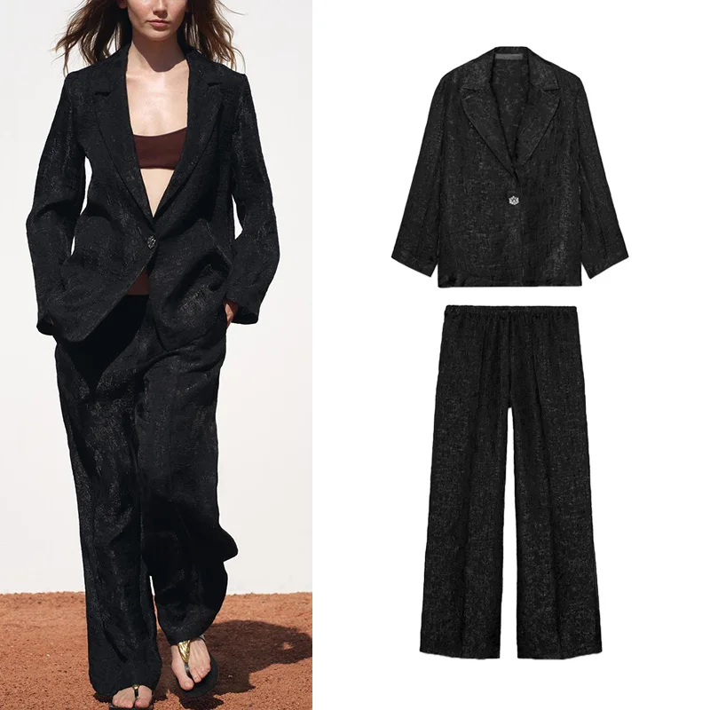 

Spring New Arrival Transparent Crease Effect Suit Jaet 7484499 Hard Tulle Dra Pants 7484399 Faionable Women's Set