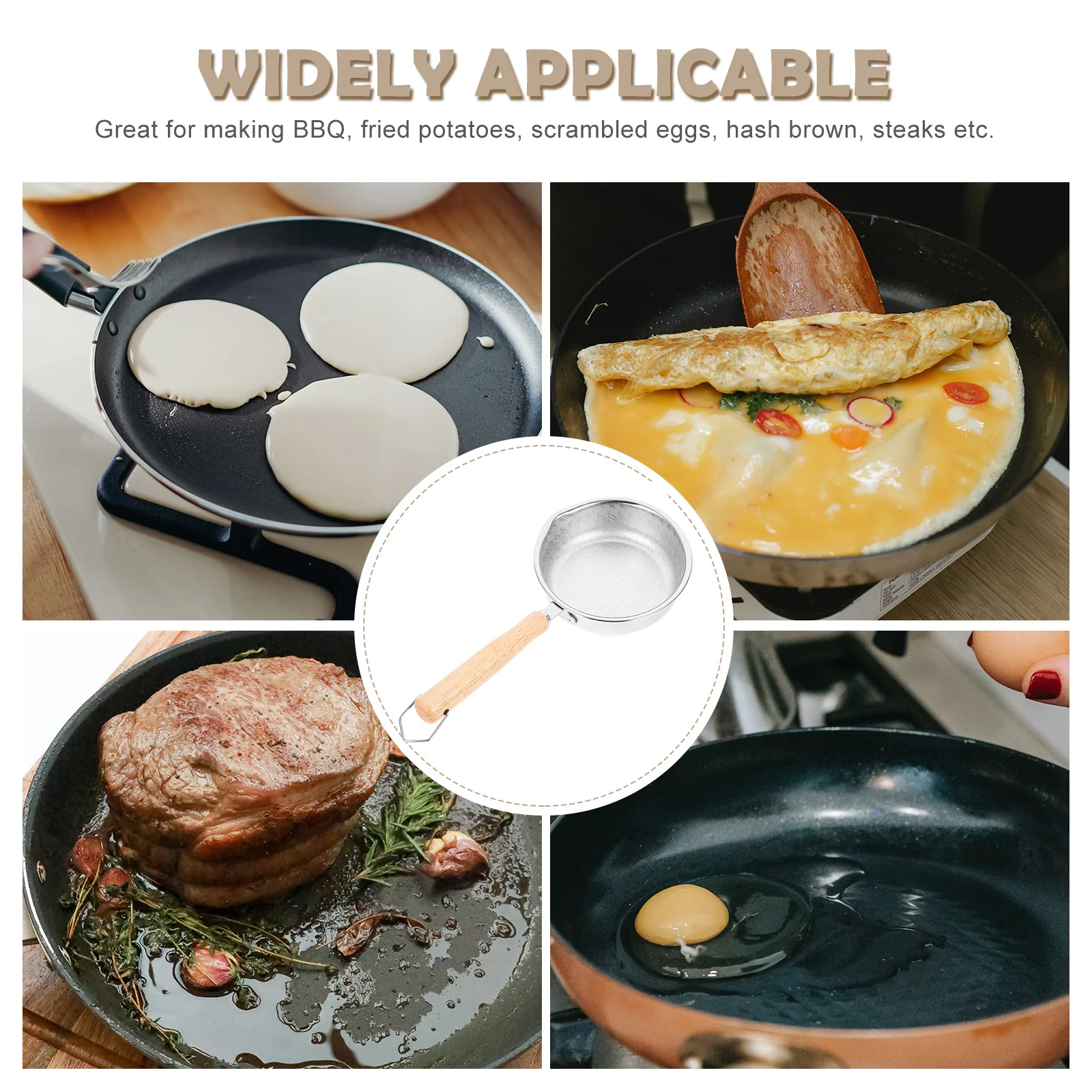 

Nonstick Stainless Steel Frying Pan Small Size 13cm Honeycomb Bottom Wood Handle Breakfast Egg Frying Pan Kitchen Egg Cooker