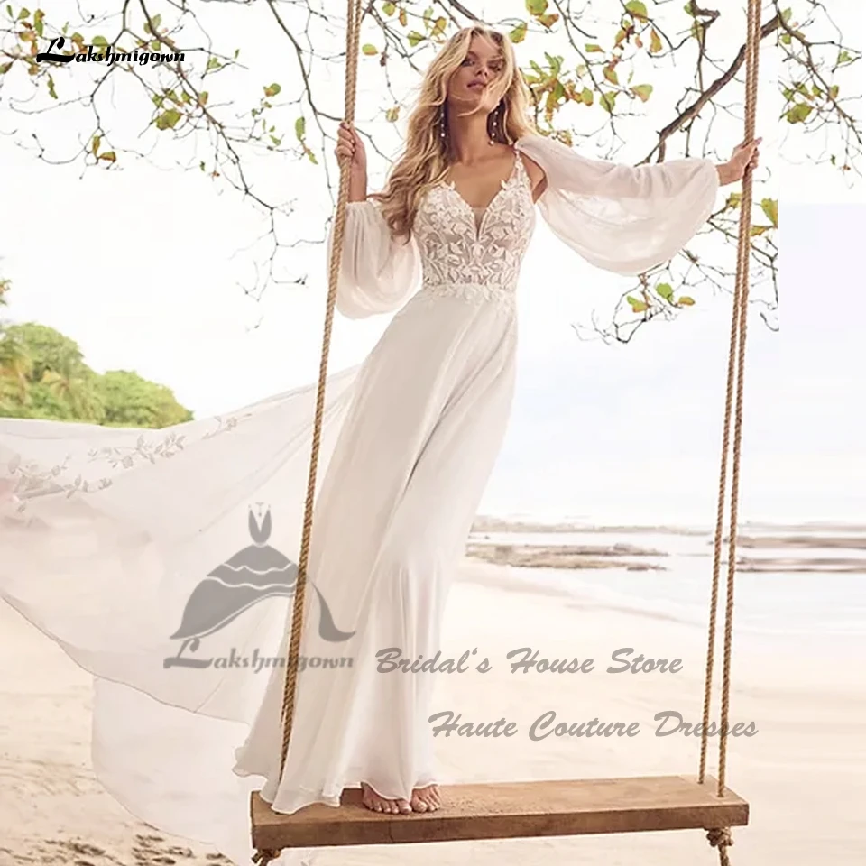 Lakshmigown Neues Spitzen-Boho-Hochzeitskleid Elegantes Langarm-Brautkleid für den Strand 2026 Vestidos De Noite Maßanfertigung – Detail 8