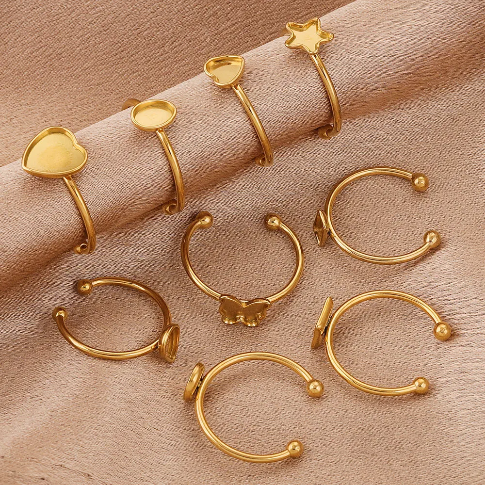 10 sztuk otwarty pierścień ze stali nierdzewnej ustawienia pusta podstawa Bezel Cabochons formy żywiczne pierścionki na materiały jubilerskie dokonywanie DIY palec — zdjęcie 5