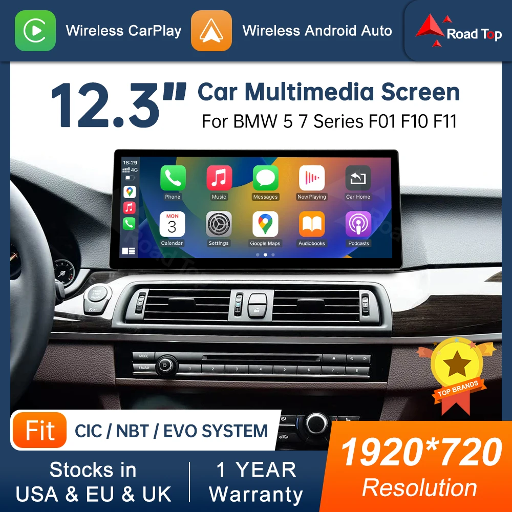 Image of DE 10,25'' 12,3'' Multimedia-Display für BMW 5er 7er Serie F01 F10 F11 CIC NBT EVO Touchscreen Wireless Carplay Android Auto
