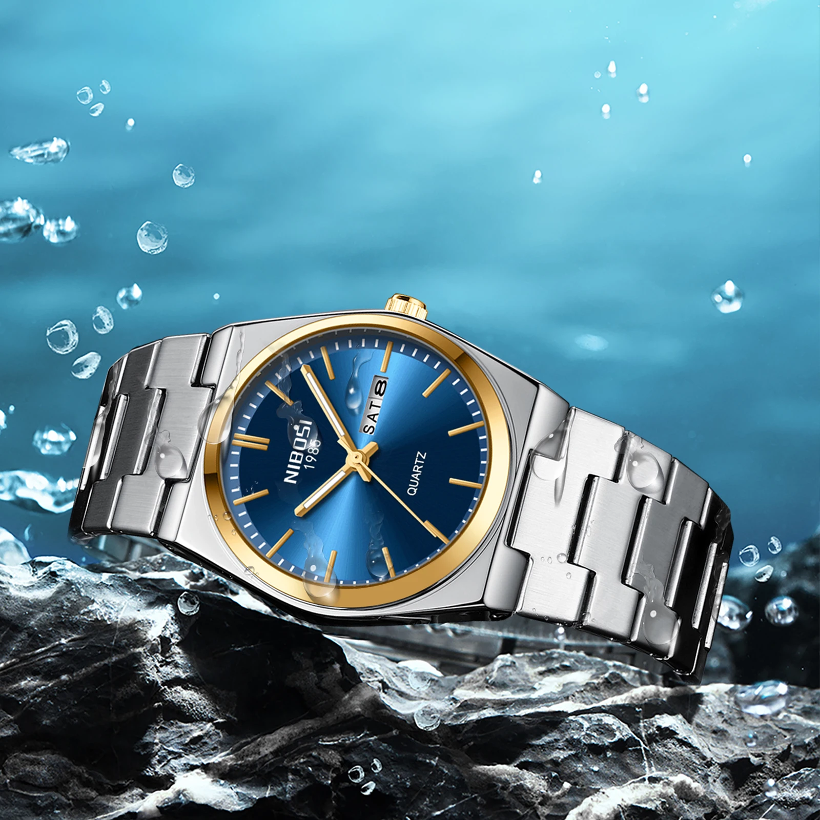 ساعة يد NIBOSI-Quartz للرجال ، فولاذ مقاوم للصدأ ، مقاوم للماء ، تقويم ، كرونوغراف ، ساعة تناظرية ، فاخرة ، عمل ، علامة تجارية مشهورة