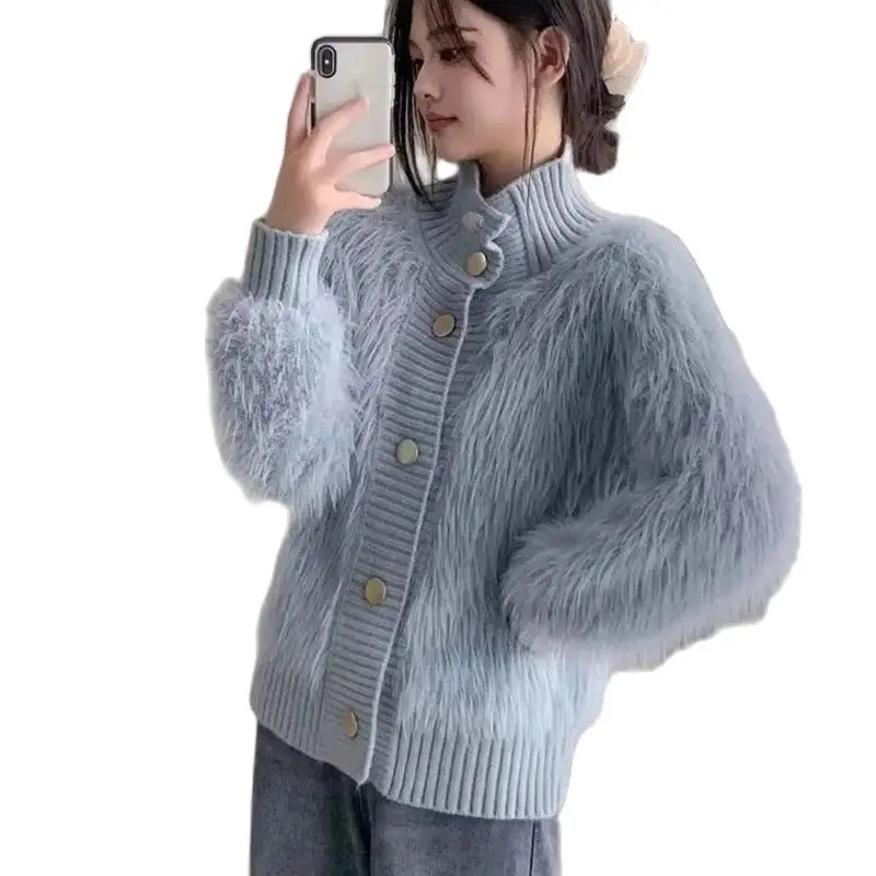 

Sweater Cardigan Women Single-Breasted Autumn Winter High-Grade Loose Lazy Wind Coat Thickened Warm Temperament Ladies Jacket