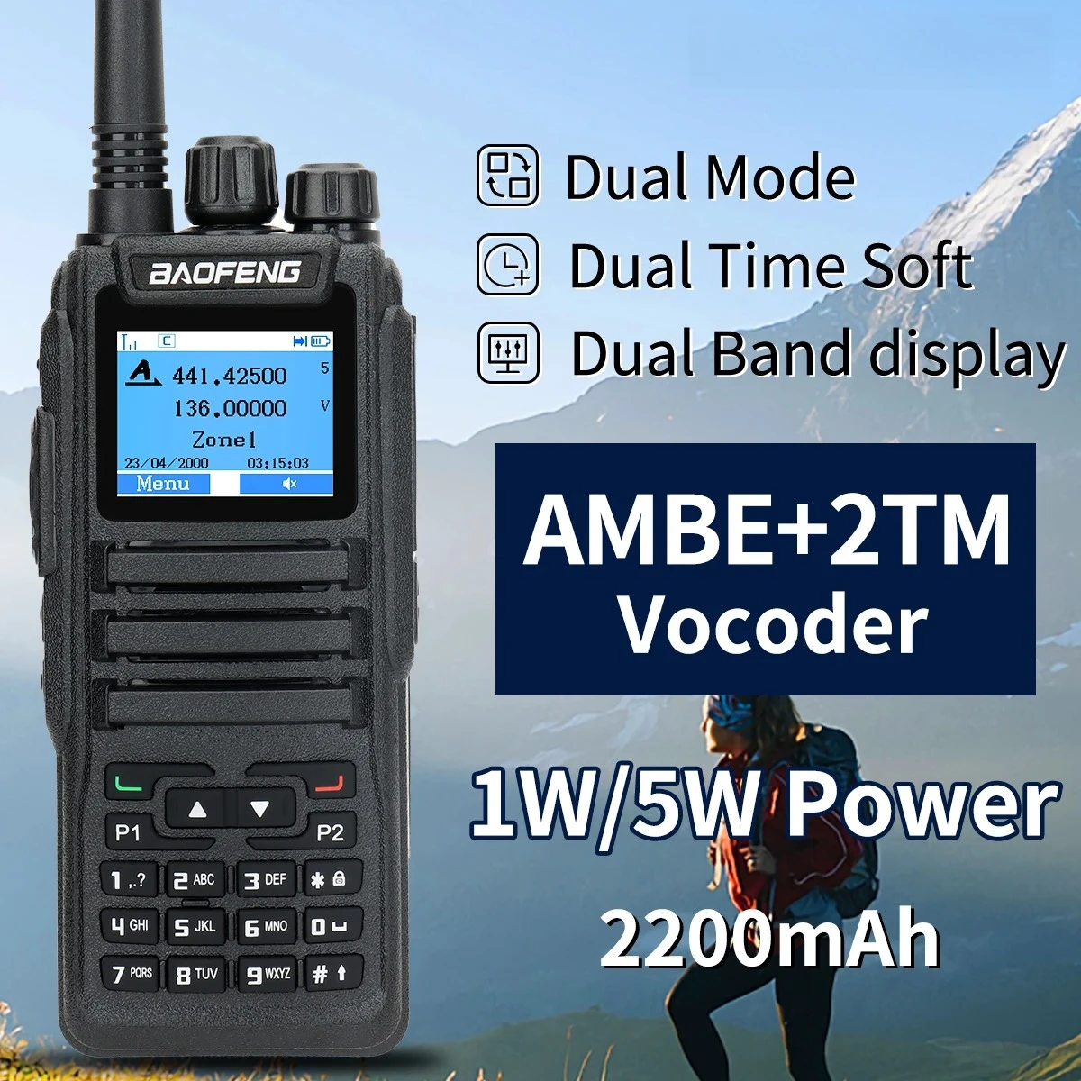DMR DM-1701 Digital Walkie Talkie Digital Analog Dual Mode Two Way Radio OpenGD77 Dual Time Slot Tier 1+2 Ham Radio DR-1801 LCD view 2