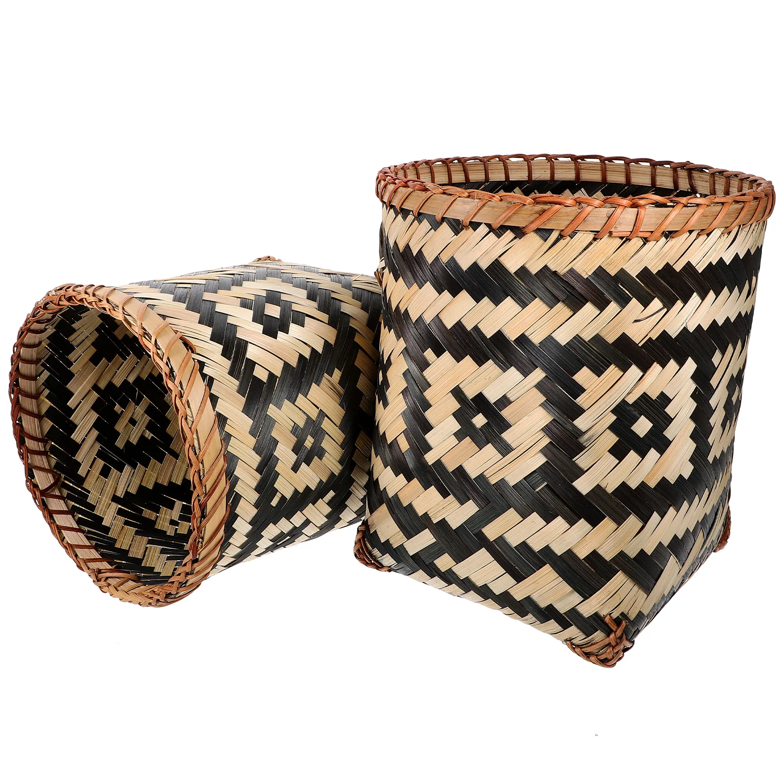 

2Pcs Bamboo Woven Basket Decorative Woven Trash Can Bamboo Woven Wastebasket Flower Basket bamboo trash can