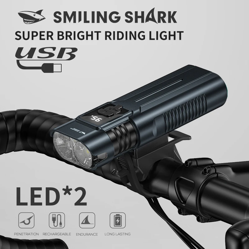 SMILINGSHARK QXD411 Rechargeable Bike Light,  Super Bright LED*2 Cycling Headlamp,  for Outdoor Night Riding Road MTB