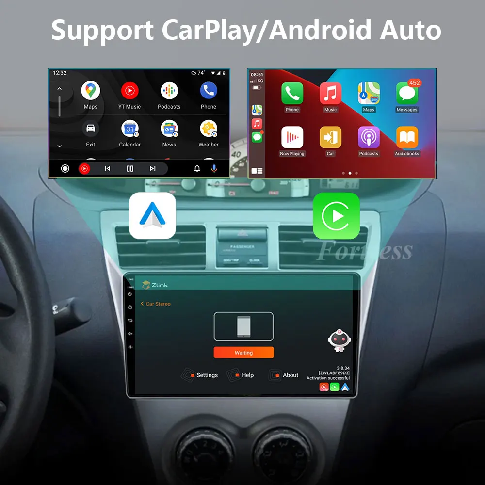 Android Auto Wireless CarPlay For Toyota Vios Yaris 2007 - 2012 Car Radio 2 Din BT Navigation GPS Multimedia Player Stereo