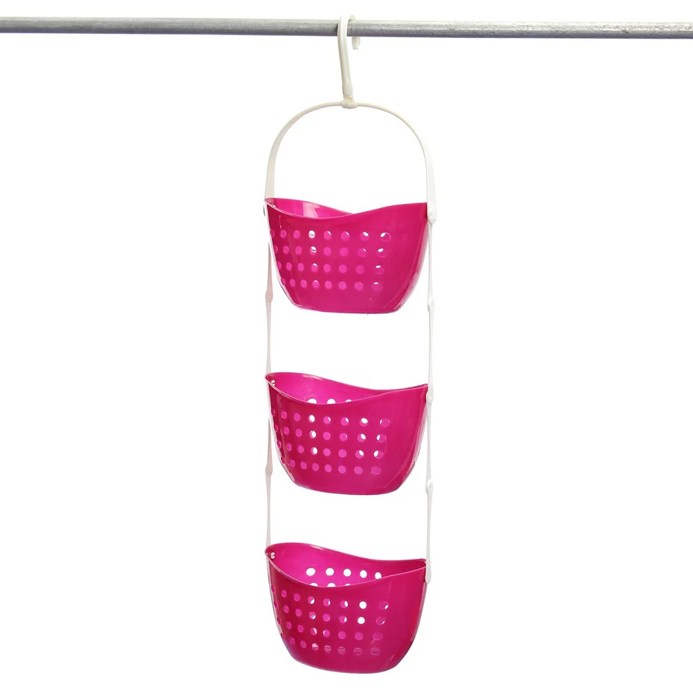 

Huge Capacity 3 Tier Hanging Basket for Bathroom Kitchen Desk Drain Holes 360 Degrees Rotated Hook Easy Install Rose Red