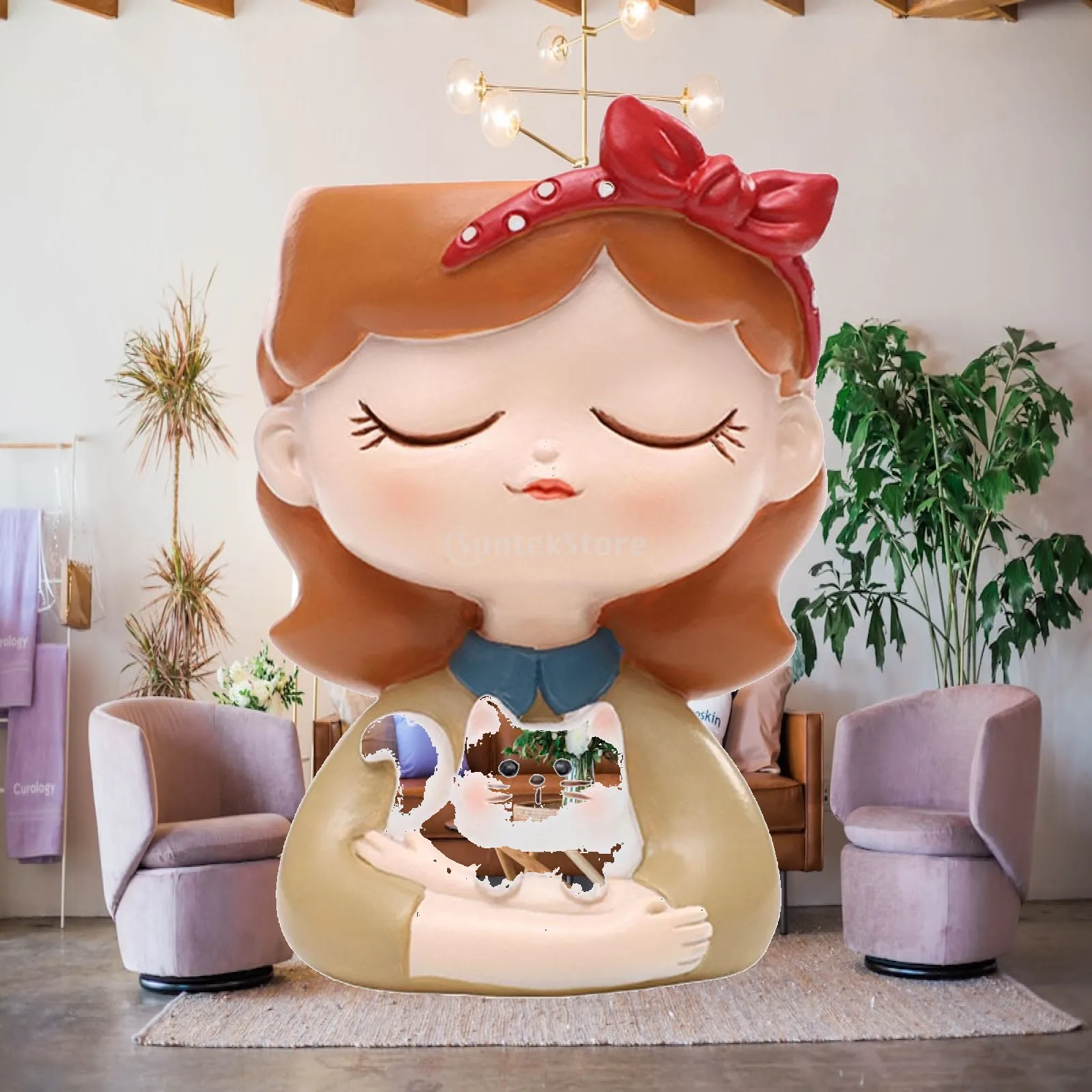 Girl Statue Planter Pot with Drainage for Indoor Use Flower Container for Living Room