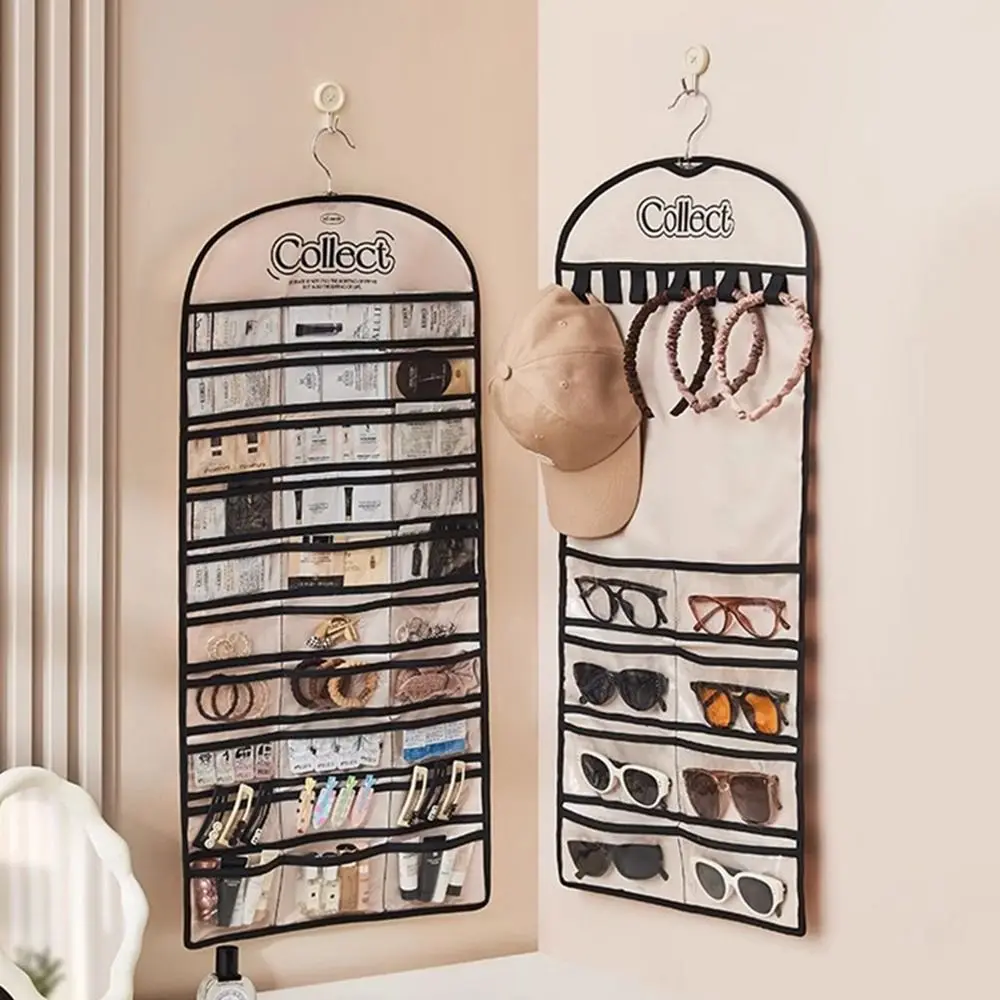 

47 Pockets Hanging Jewelry Organizer Double Sided Transparent Hairband Organizer with Hanger Dustproof Sunglasses Holder Women