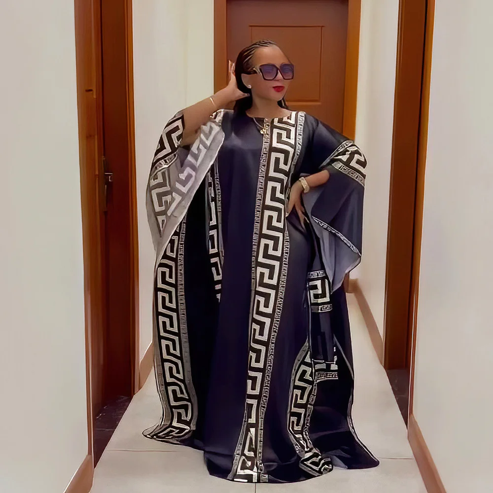 African Dresses For Women Traditional Plus Size Africa Clothing Bat Sleeve Maxi Dress and Scarf Abayas Dubai Muslim Robe