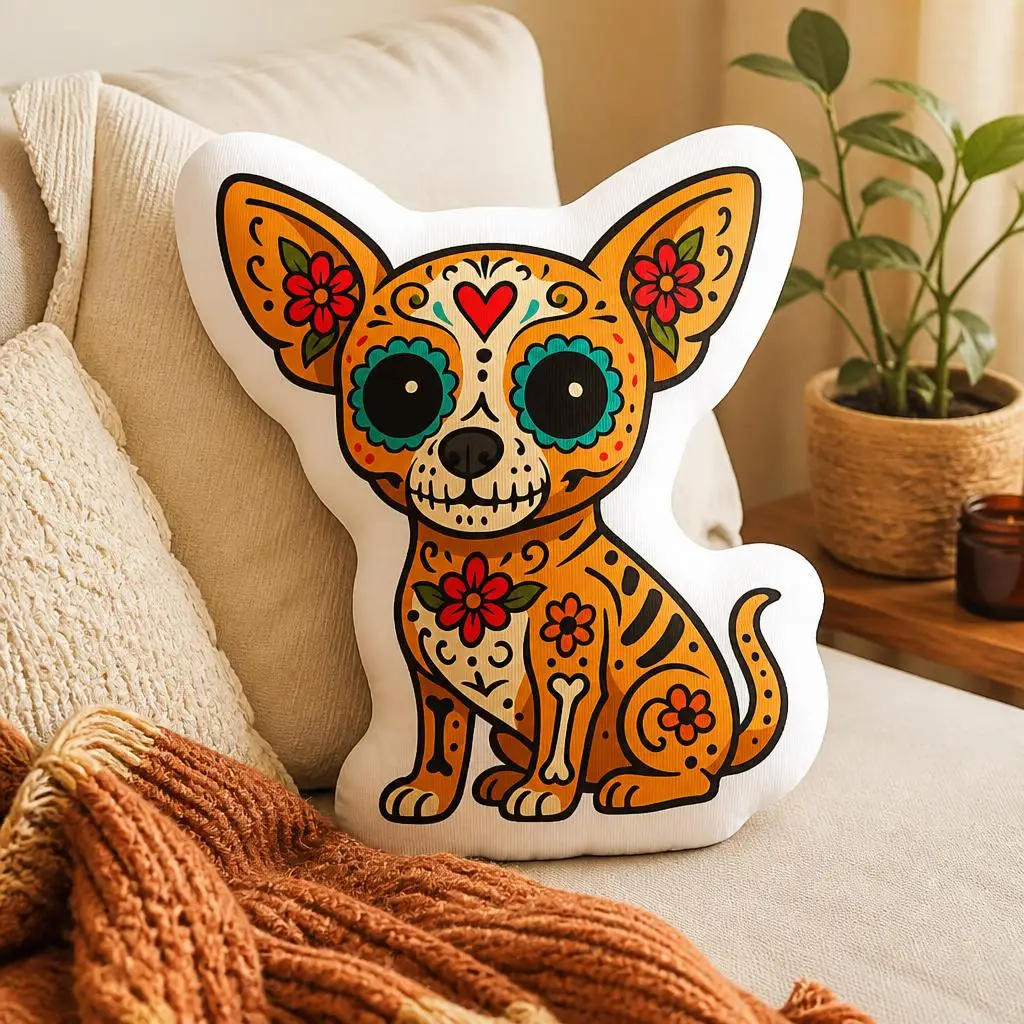 Day of the Dead Chihuahua Funny Pillow Cushion Irregular Stuffed Throw Pillow Home Decor Gift Sofa Bed