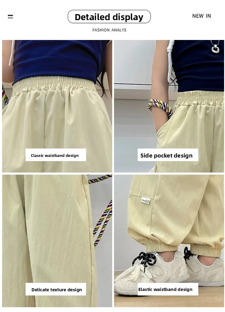 Teenager-Mädchen-Hosen, Sommer-Cargohosen mit Bändern für Mädchen, Jogginghosen, Kinderhosen, lässige, dünne Kinderkleidung für Mädchen von 2-6 Jahren – Detail 7