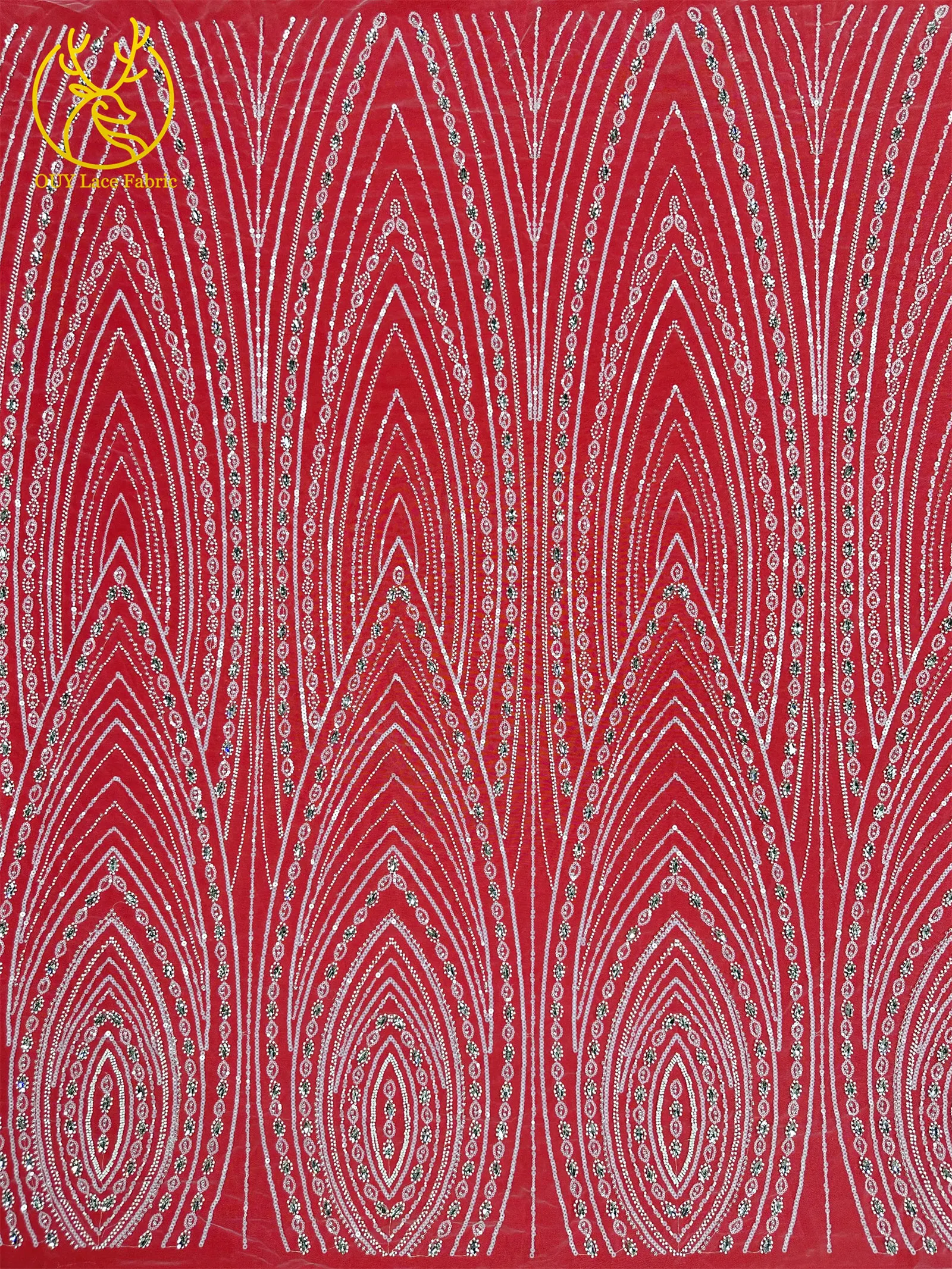 Nigerianisches weißes Hochzeitskleid Tüll-Mesh-Spitzenstoff Hochwertiger französischer Stein-Spitzenstoff Afrikanischer Perlen-Pailletten-Spitzenstoff – Detail 4