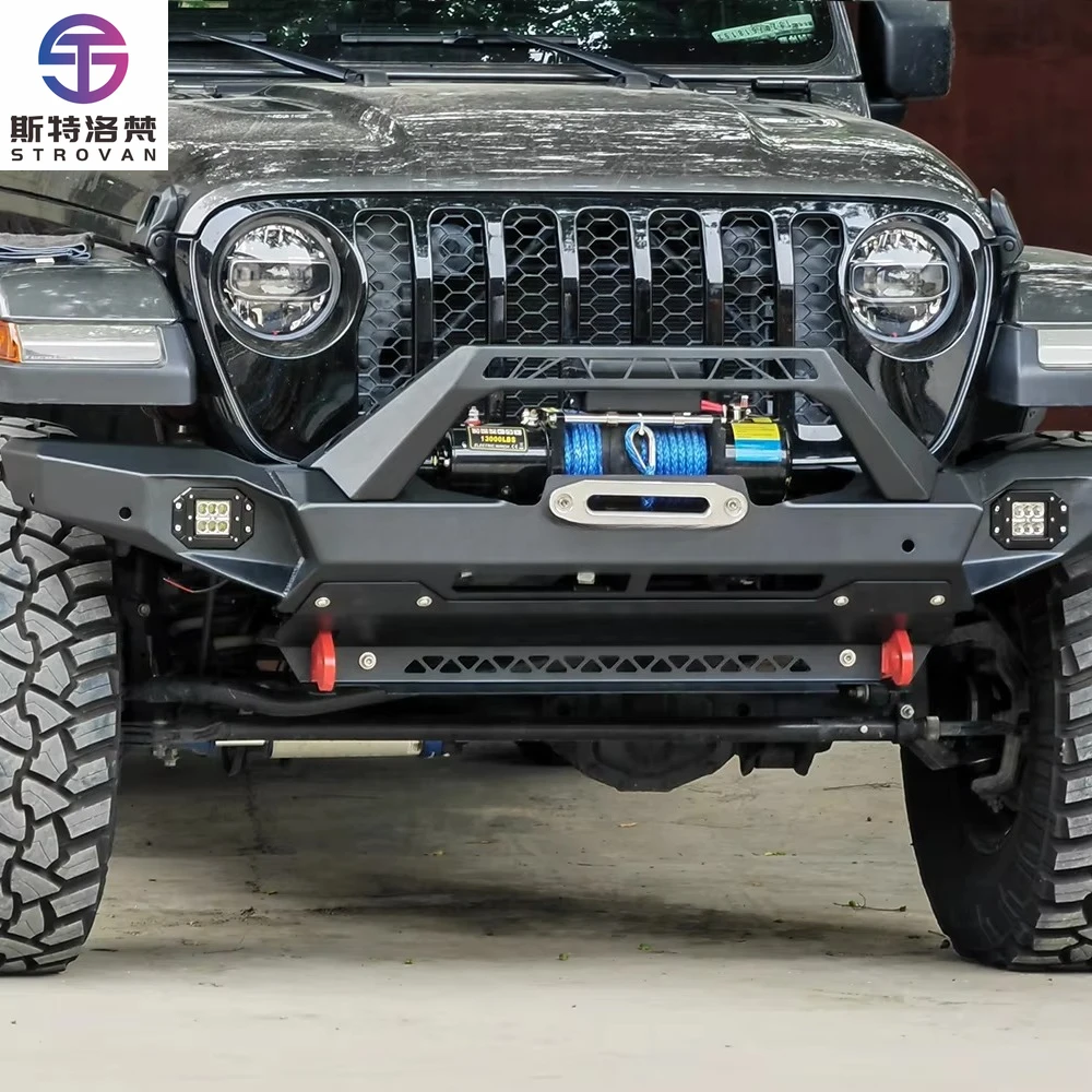 

AQTA Overland 4x4 2022 Gladiator Front Bumper LED Lights Bull Bar Metal Stubby Frame Steel Bumper Hanger Bar Protection Win
