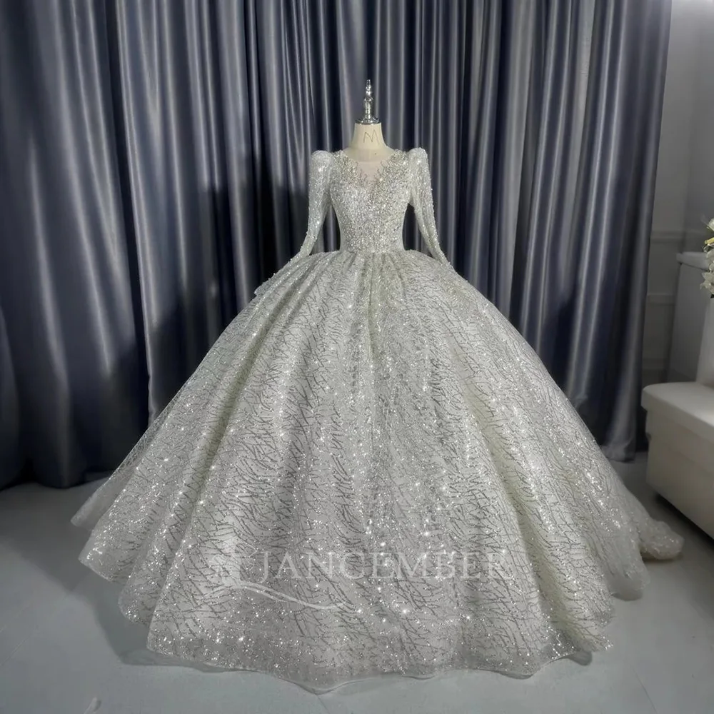 Princess Ball Gown New Design Bohemian Wedding Dress Deep O Neck Organza Backless Sequin Court Train Customized свадебно