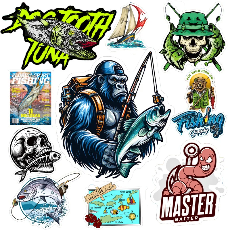 NUNATAK  Fishing Stickers 50P/1Bag Fishing Box Paster Lure Box Sticker Waterproof Sticker Sea Fishing Sticker Bass Fish Stickers