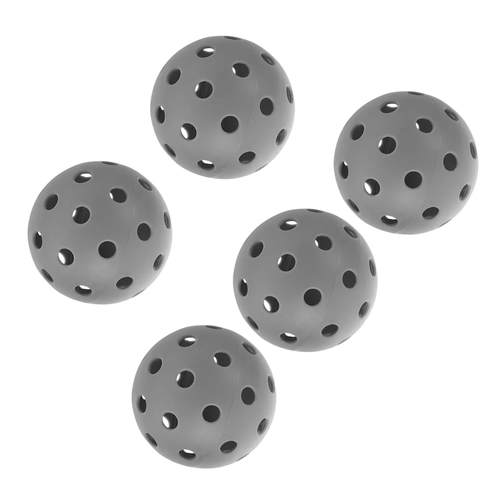 

5Pcs Soft Plastic Pickleball Practice Balls Gray 2.91 Inch 40 Hole Hollow Design for Controlled Flight Indoor Outdoor Training