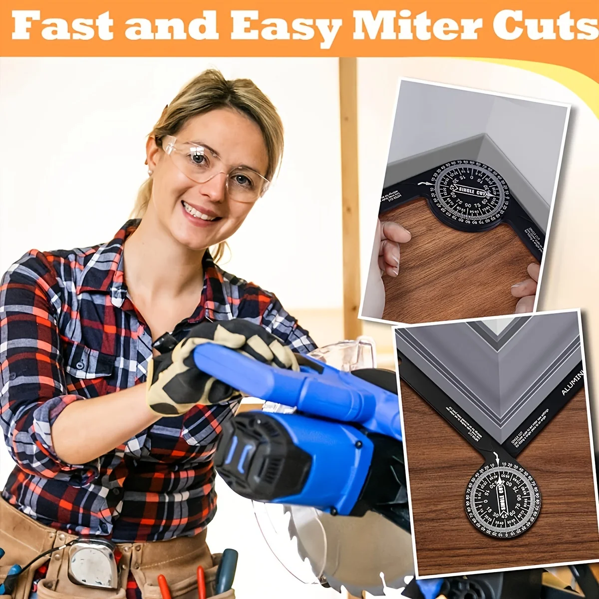 Aluminum Miter Saw Protractor | 7-Inch Rust Proof Angle Finder Featuring Precision Laser Engraved Scales