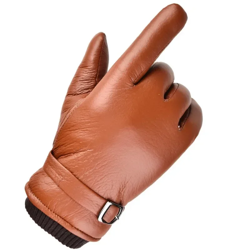 Leather Gloves Men\'S Winter Fleece Outdoor Riding Water Repellent Anti Slip Driving Warm Motorcycle Gloves