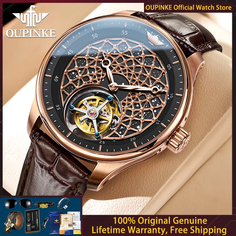 

OUPINKE 8002 True Tourbillon Men Mechanical Watch High end Luxury Brand All Automatic Watch Original Sapphire Hollow Men Watch