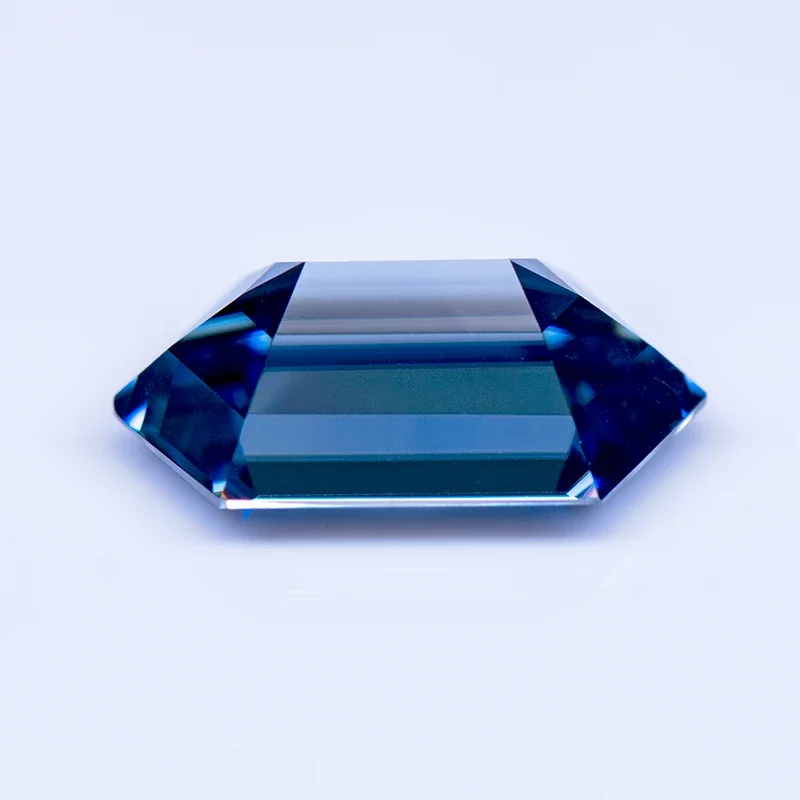 Batu Moissanite bentuk segi enam Panjang warna utama Royal Blue Gemstone Lab dibuat panas berlian untuk pesona perhiasan dengan laporan GRA