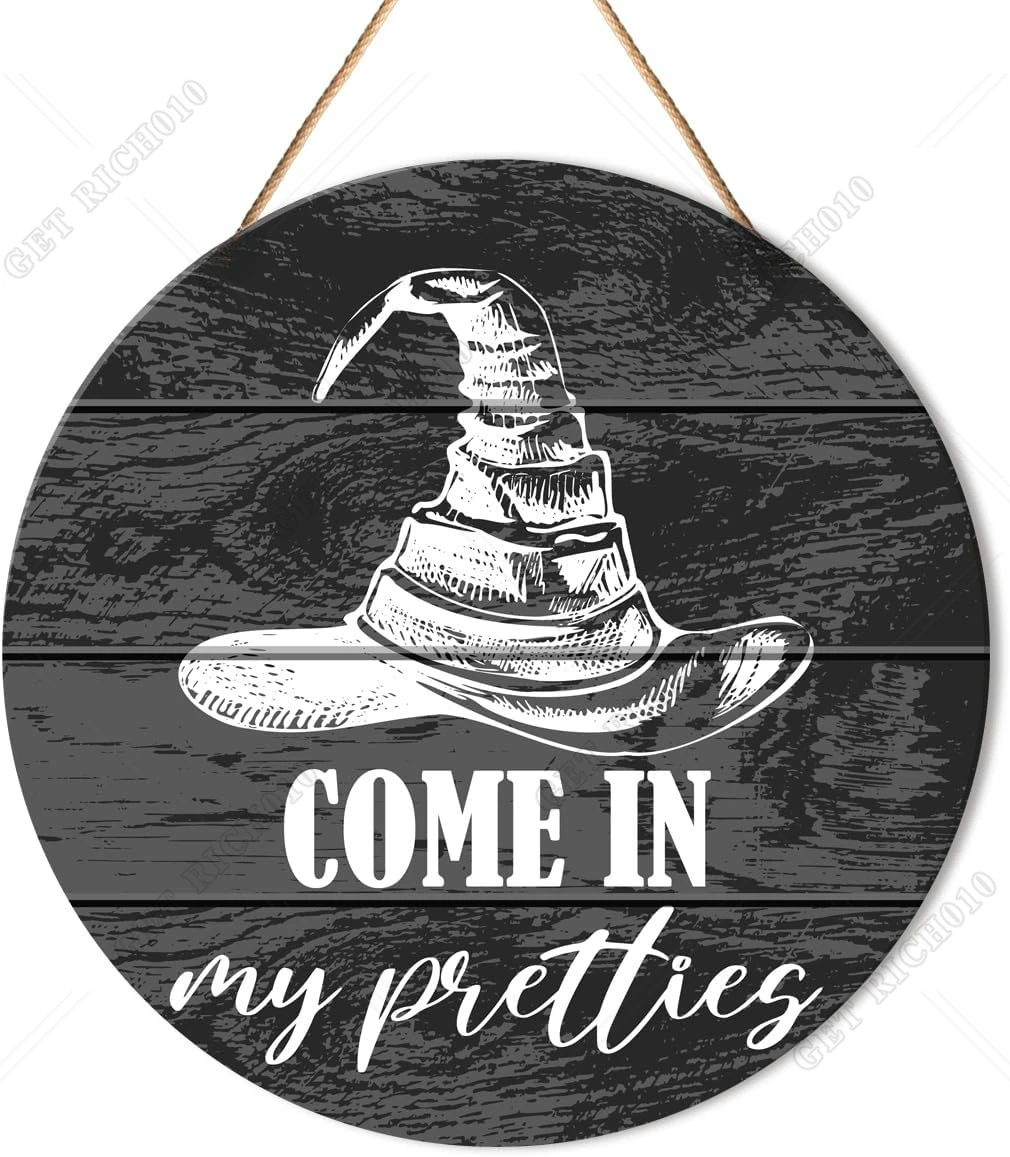 

Witch Welcome Sign Front Door Decor Halloween Witch Round Hanging Sign Decor Autumn Wall Wooden Decorations Halloween