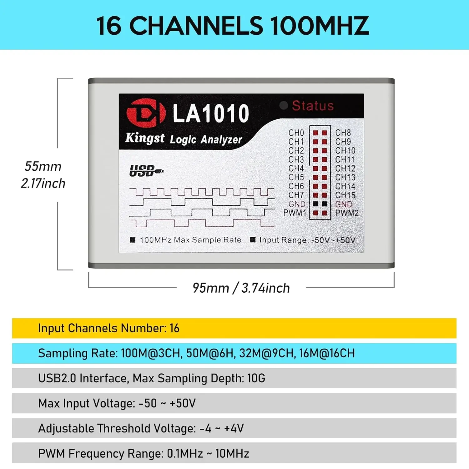 

LA1010 USB Logic Analyzer 16 Input Channels 100MHz with The English PC Software Handheld Instrument,Support Windows