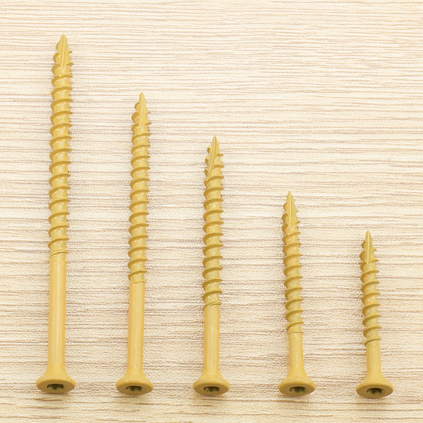 100–35 Stück Holzschrauben # 8 # 10, rostbeständige Deckschraube, hellbraun, für den Außenbereich, mit Epoxidharz beschichtet, für Terrassendielen, Torx-Sternantrieb, flacher Kopf – Detail 3
