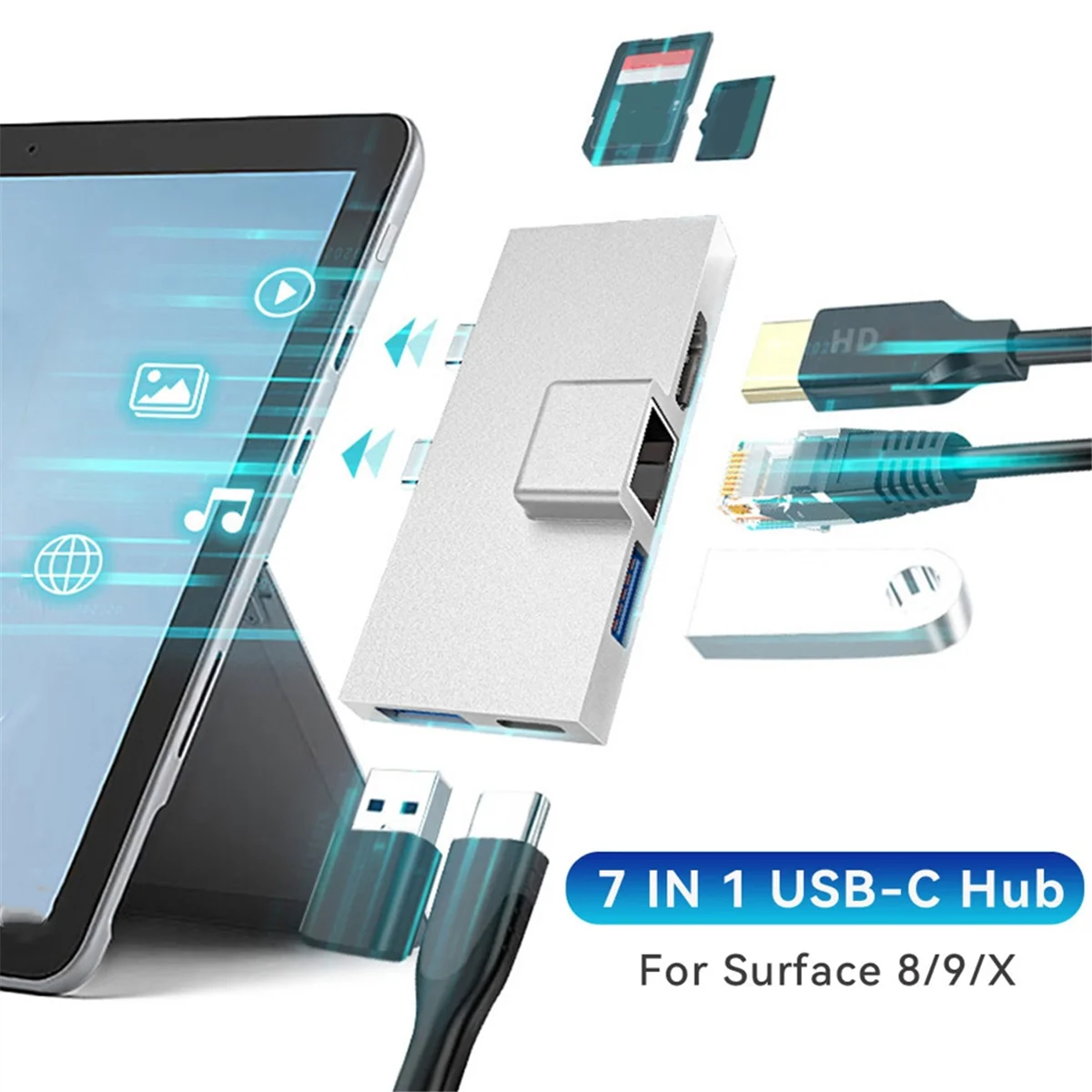 

Док-станция ADP Type-C Hub Pro 8 9 X с устройством чтения карт памяти 4K RJ45 USB 3.0