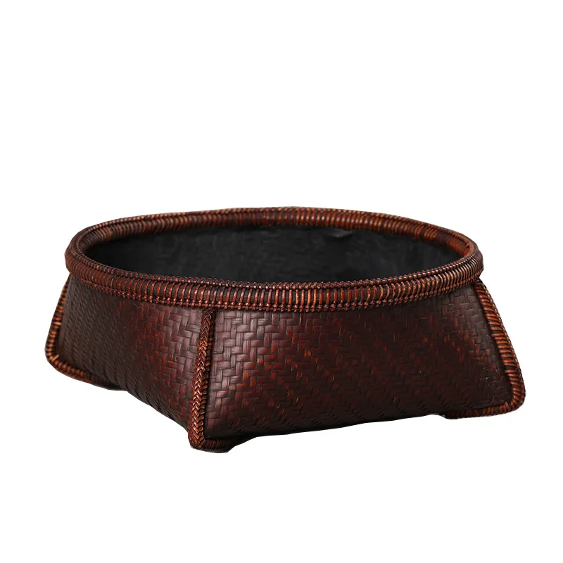 Bamboo lacquer handmade olive carbon bucket longan carbon bowl leak-proof ash basket tea accessories tea ceremony