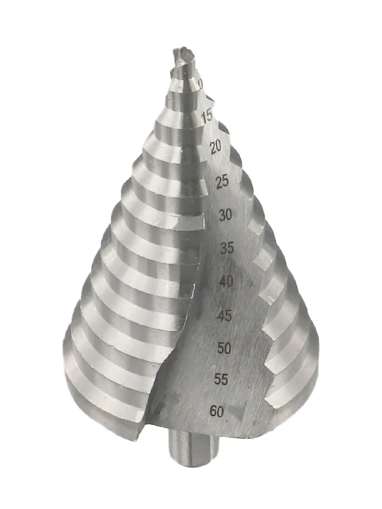 Broca escalonada multifuncional, cortador de agujeros para madera, estructura de escalera de acero de alta velocidad de 6-60mm, Color plateado para desbarbado