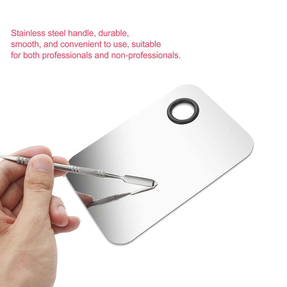 

2 Sets Professional Stainless Steel Board Nail Art Eyeshadow Makeup Board Board Stick Set for Home (Silver, 2 Boards + 2 Tone Ba