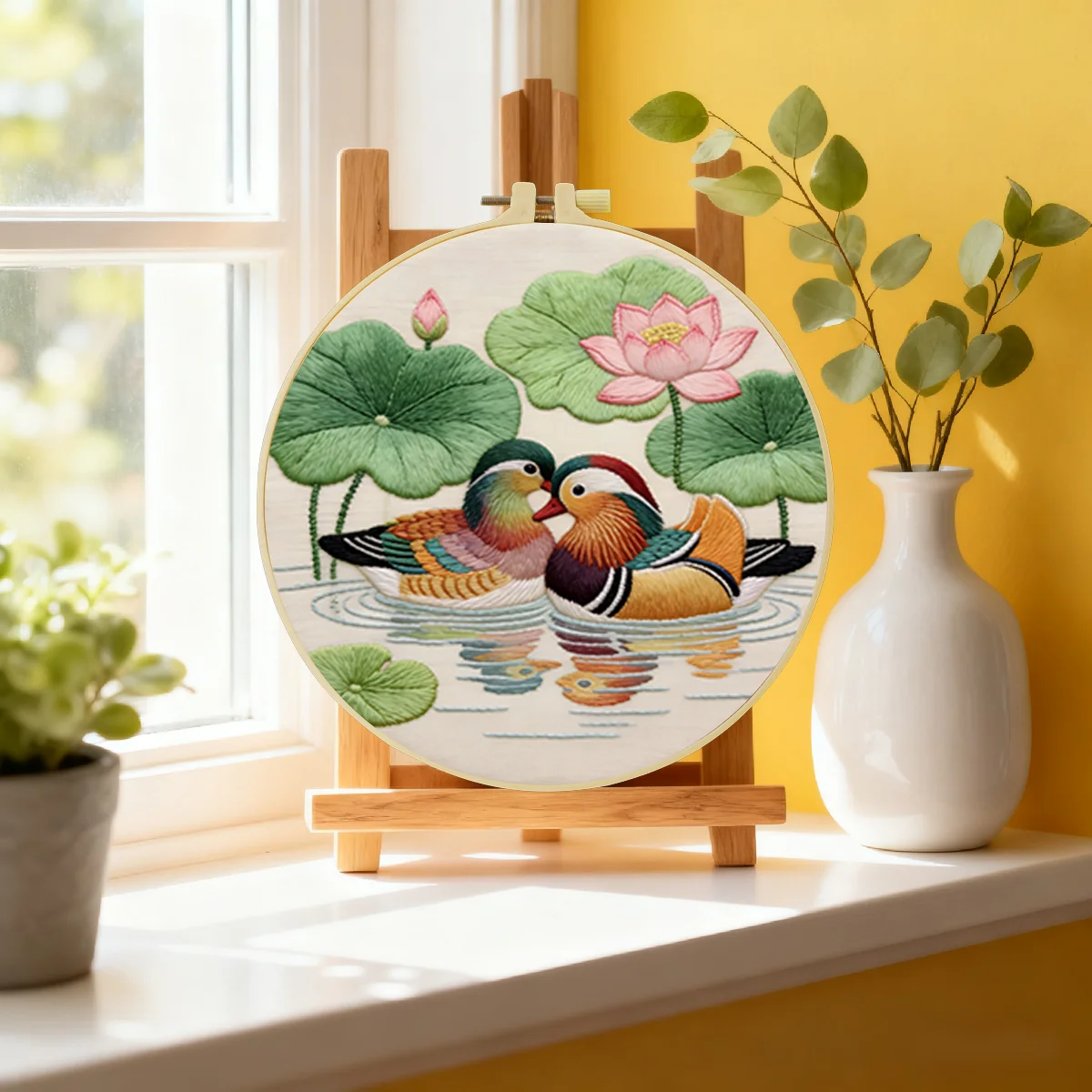 1 Stück 20x20 cm/15x15 cm 7,87/6,3 Zoll Mandarin-Enten Stickerei Starter-Kit DIY-Kit Stickerei-Set für Anfänger – Detail 1