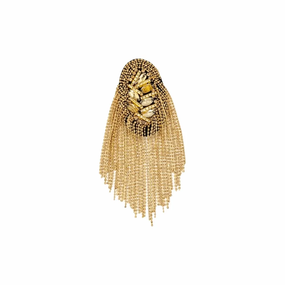 Handmade Shoulder Epaulettes Long Chain Vintage Tassel Shoulder Board Fringe Design Lightweight Rhinestone Epaulet