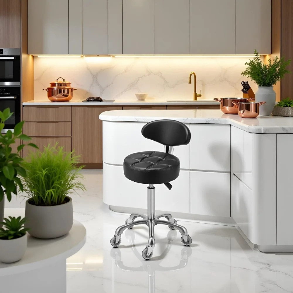 Adjustable Height Swivel Stool Chair with Back Rest, Heavy Duty Rolling Metal Stool for Kitchen Salon Bar Office