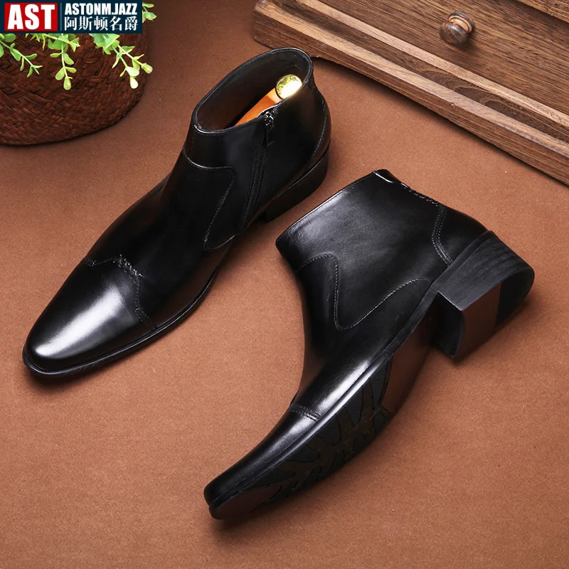 

2024 Autumn Early Winter Men Boots Handmade Luxury Genuine Leather Men Formal Shoes 4cm Heels Ankle Botas for Male Plus Size 44