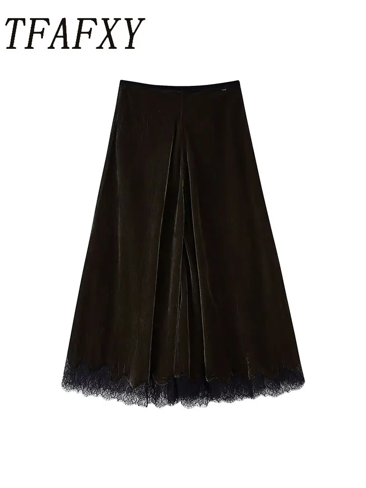 

TFAFXY женские кружевные юбки, женские осенние новые модные однотонные юбки для отдыха, женские элегантные юбки с высокой талией Y2K