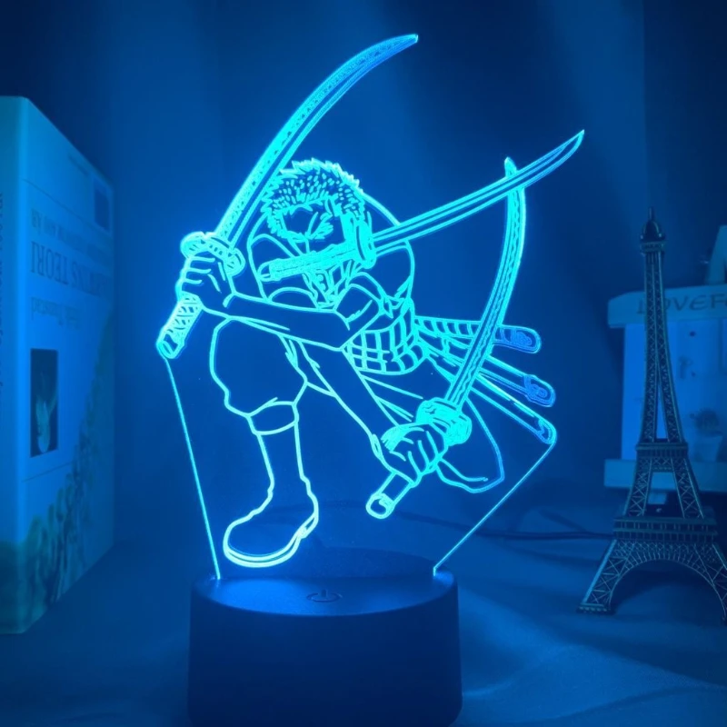 

Акриловая световая вывеска One Piece Roronoa Zoro: милый аниме-дизайн, ночник для студенческой спальни, атмосферный светильник, декоративный подарок