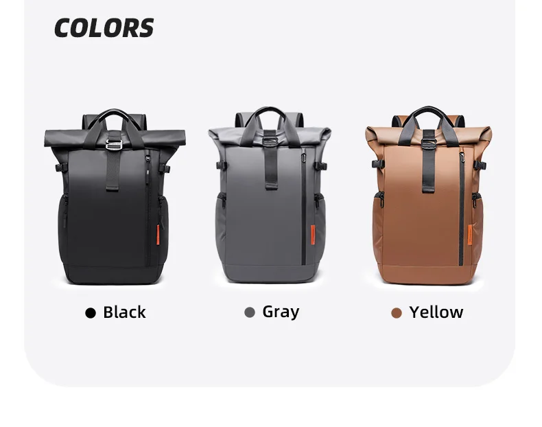 TANGCOOL Gentleman Roll-Top-Rucksack, großes Fassungsvermögen, leicht, wasserdicht, mit mehreren Fächern, für Geschäftsreisen, Laptop-Tasche – Detail 15